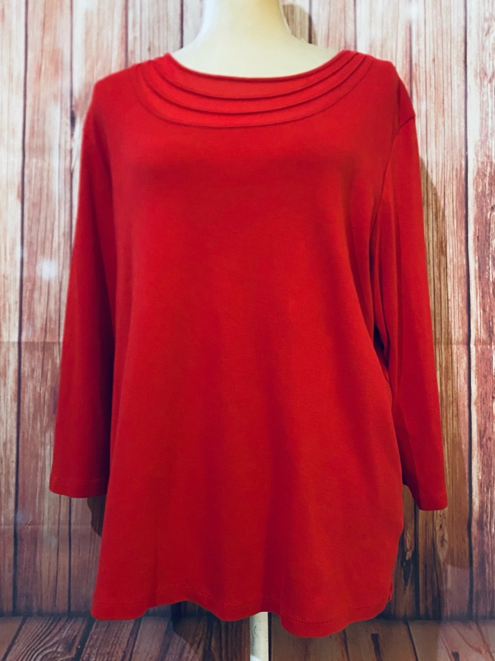 Women’s 3X Blouse Rafaella Red Knit 3/4 Sleeves 100% Cotton Soft